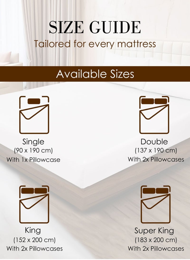 Siesta Zen™ 3 Pcs Set Premium T250 Cotton Rich Fitted Sheet Set 30cm Deep Pocket Full Elastic Fits for All, Ultra Soft Breathable Wrinkle Resistant (1 Twin Fitted+2 Pillowcases) - Image 4